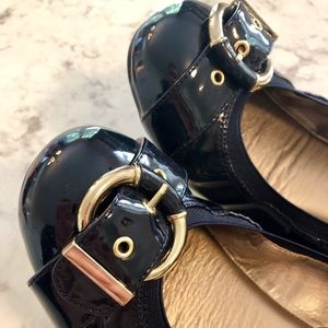 Navy and Gold Buckle Flats